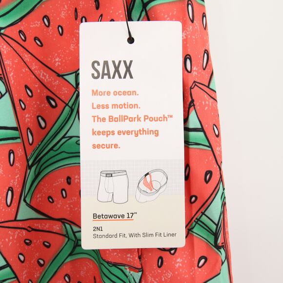 SAXX Swim Trunks Red Green Watermelon Print Betawave 2N1 Cooling Liner 36 NWT - Picture 9 of 15